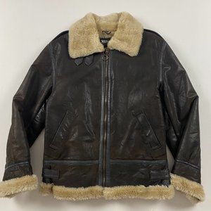 XOXO B3 Bomber Flight Sherpa Lined Leather Jacket Women's Small Brown